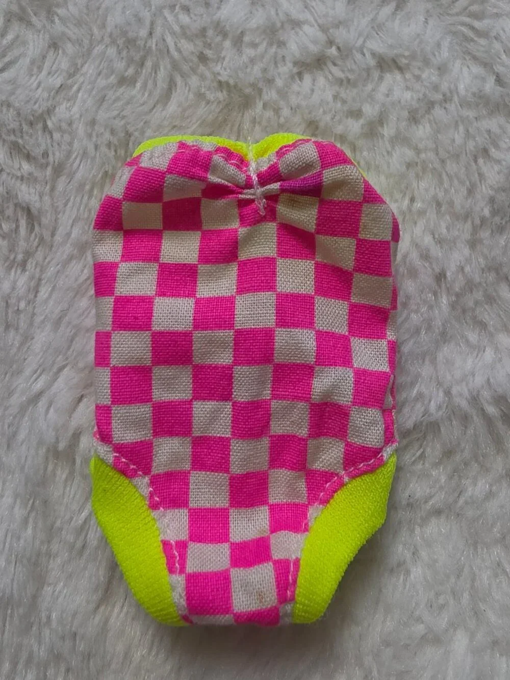 Vintage 90s Fashion Corner Doll Swimsuit Pink Neon Green Checkerboard One Piece
